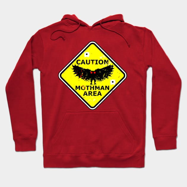 Caution Mothman Danger Sign Yellow Road Cryptid Funny Hoodie by National Cryptid Society